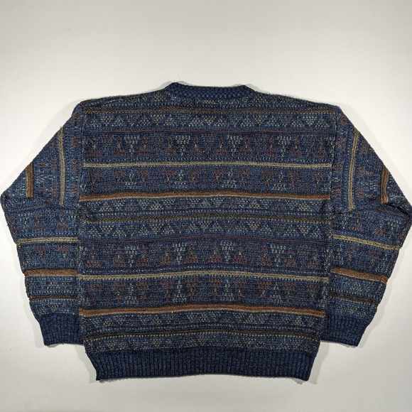 Vintage 90s Town Craft Sweater Men's Size Large Abstract Pullover Blue - Picture 2 of 7
